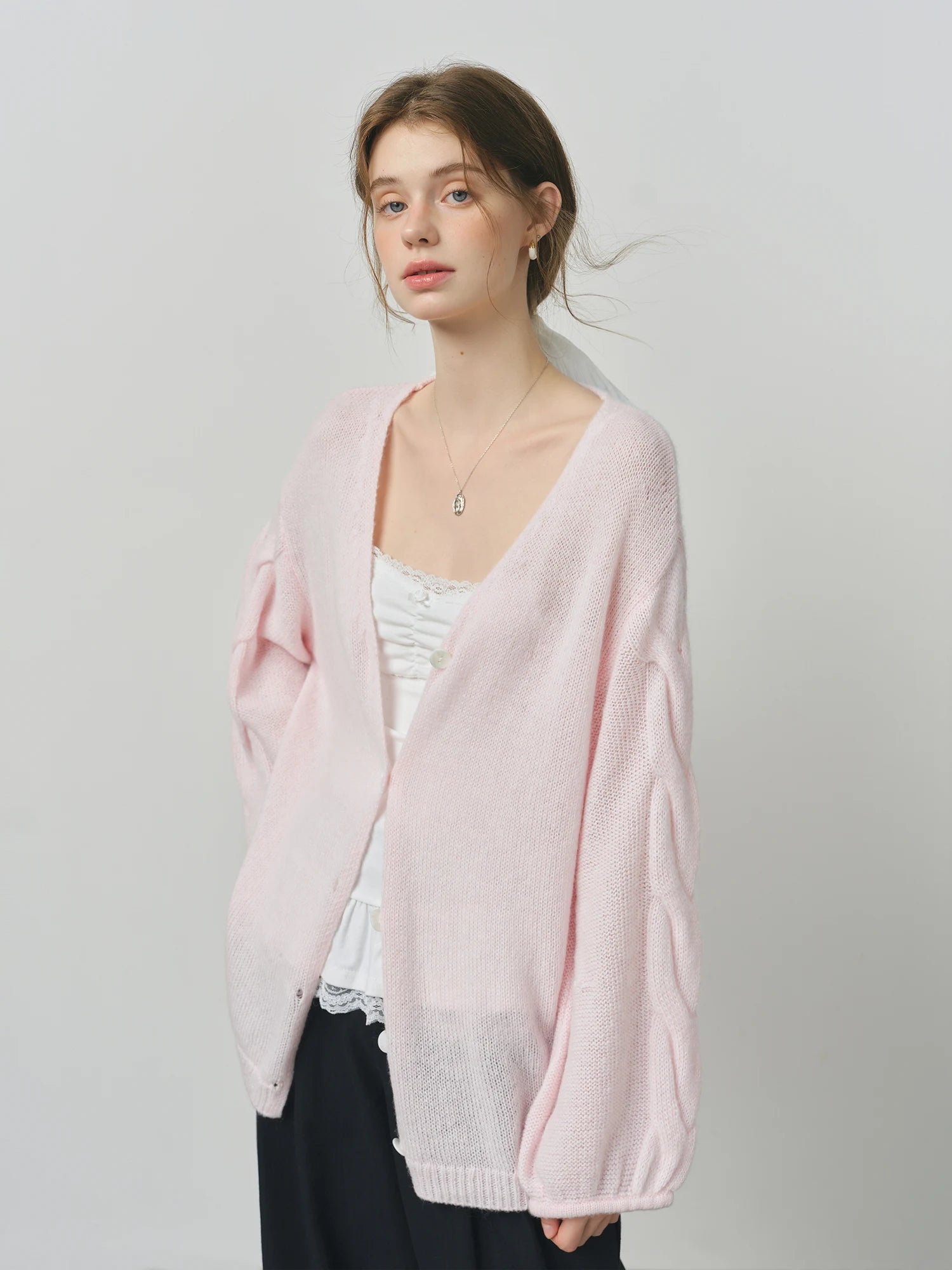 FSLE Alpaca Wool Loose Lazy Cable Knitted V-neck Cardigan Jacket Women's Autumn 2025 New