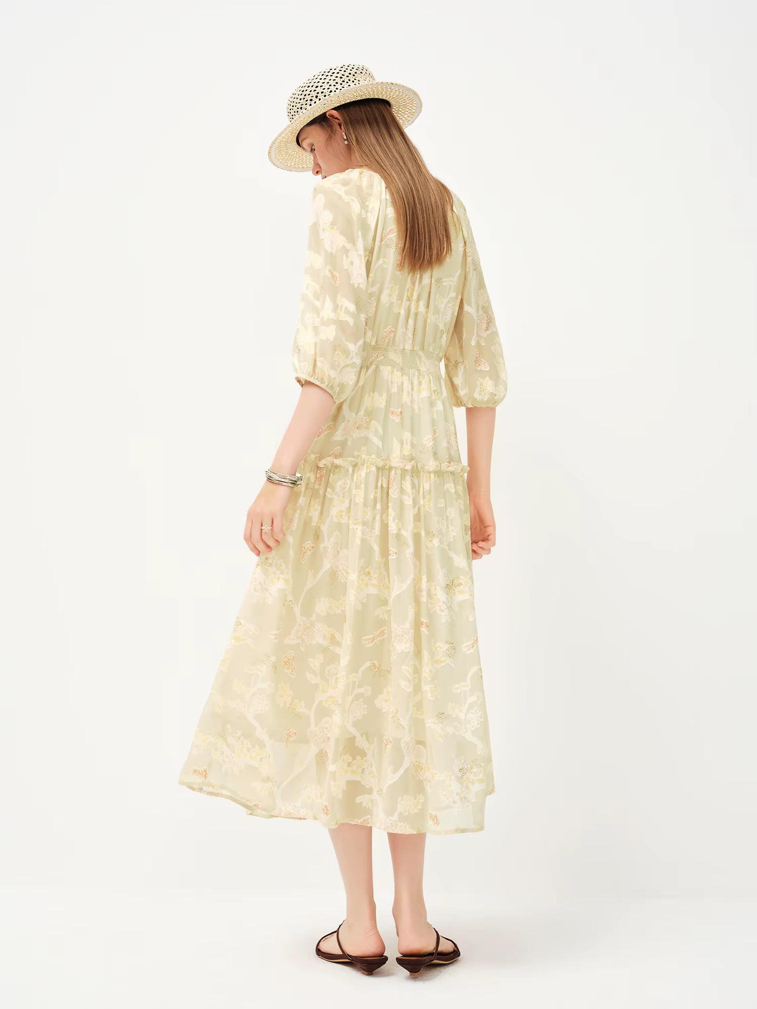 2026 Spring Women's Ethereal Textured Floral Embroidered Dress - Lily of the Valley Inspired Mid-Length Midi for Spring