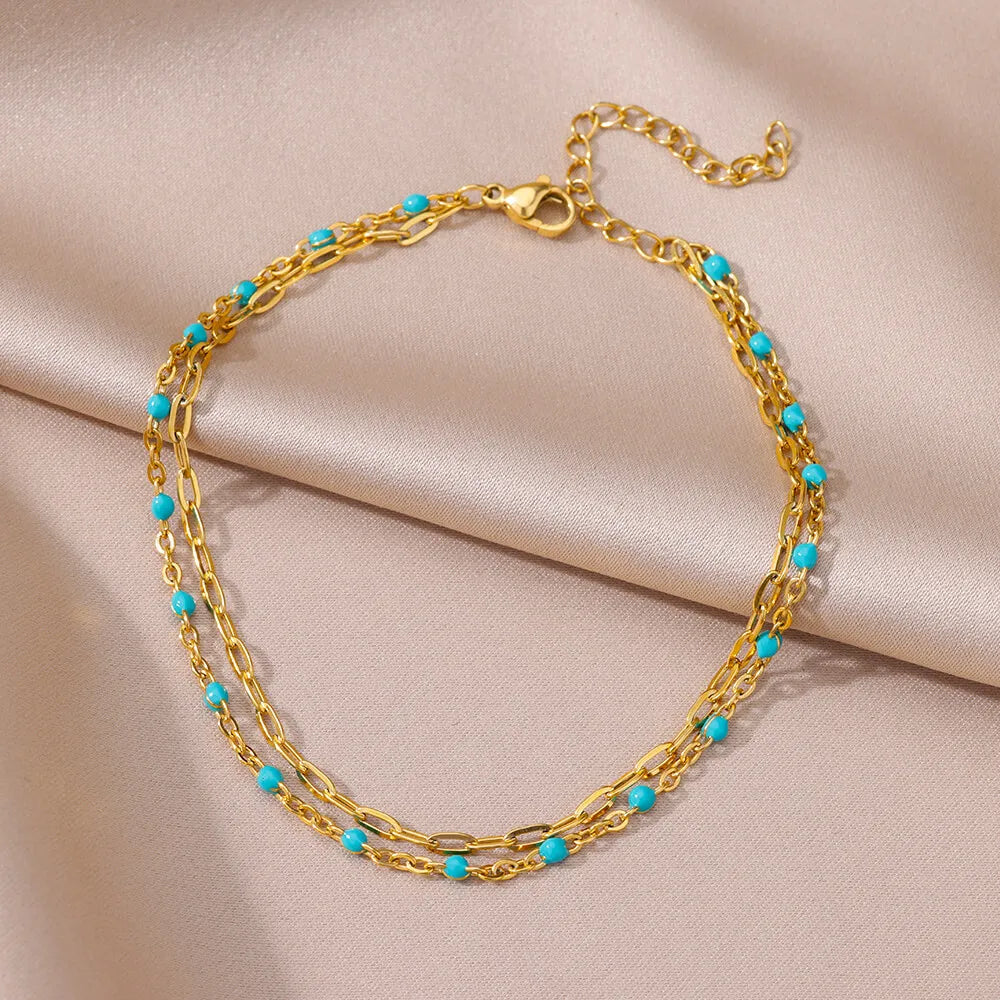Stainless Steel Bead Chain Anklets for Women Accessories Gold Color Ankle Bracelet Waterproof Anklet Summer Beach Boho Jewellery