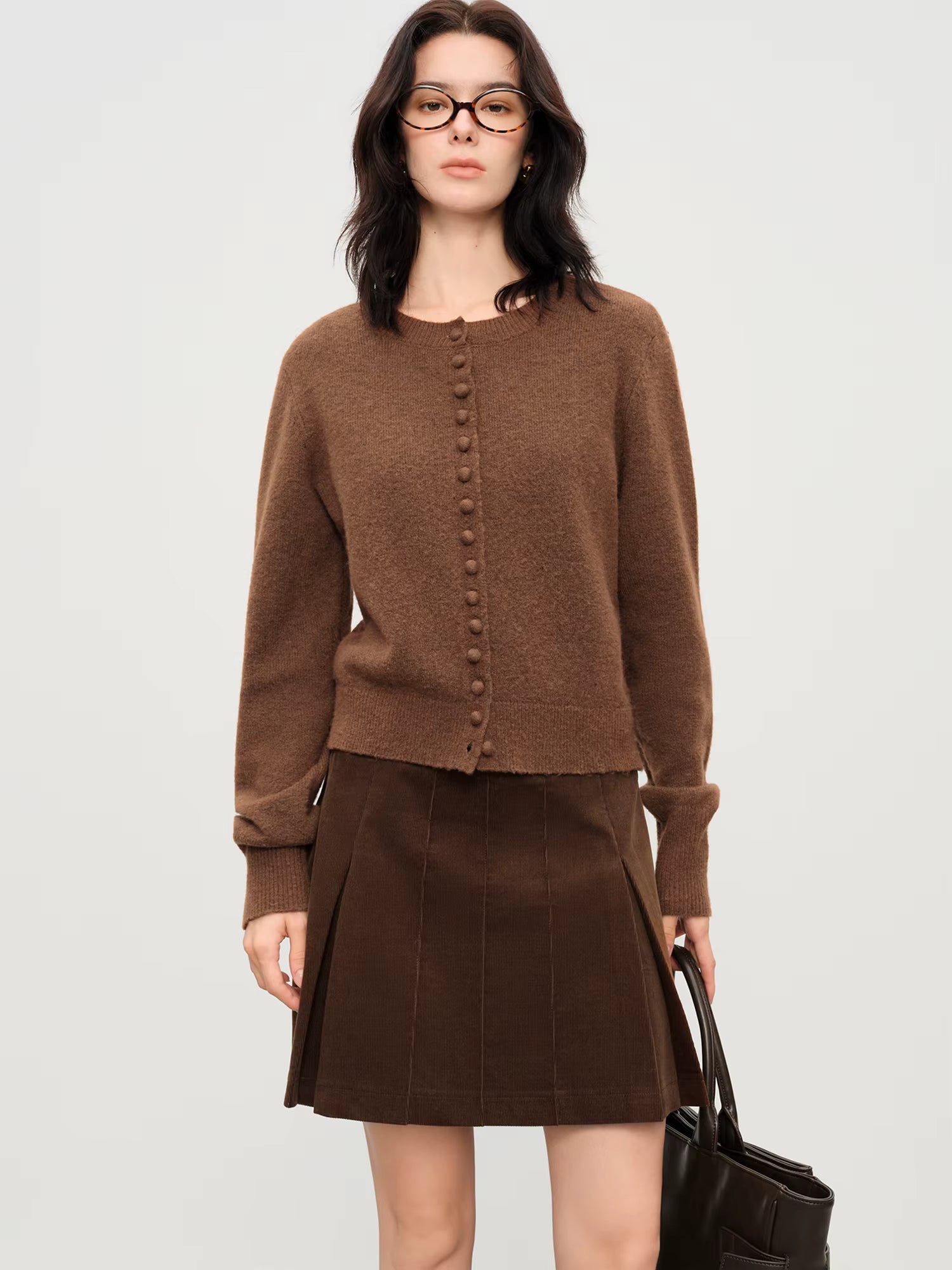 Autumn French Retro Round Neck Wool Blend Knit Cardigan Women 2025 Winter New Arrival Versatile Open Front Coatigan Chic
