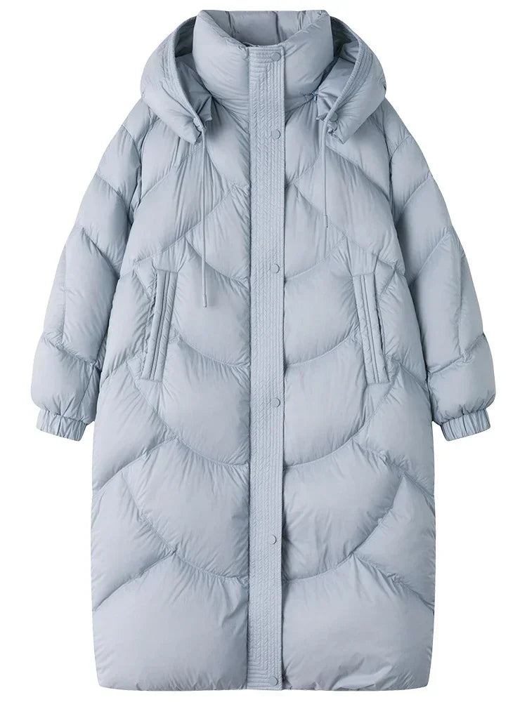FSLE 227G Filling Capacity Women Hooded Long Thick Down Coats 2023 Winter Khaki Temperament Detachable Hood Female Down Jacket