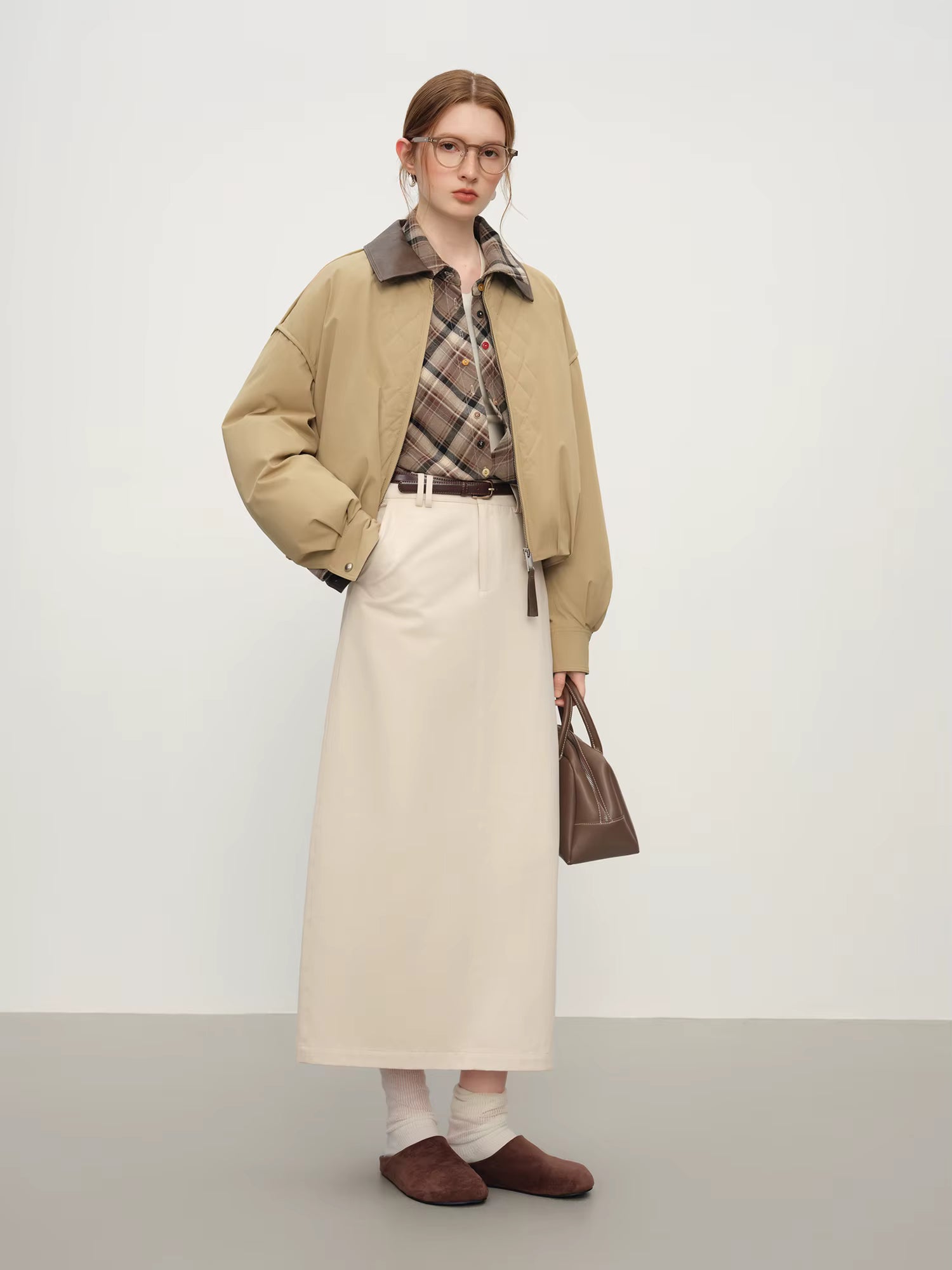Barn Style Lightweight Padded Jacket Women's 2025 Winter Vintage Academic Plaid Panel Short Coat Retro College Outerwear