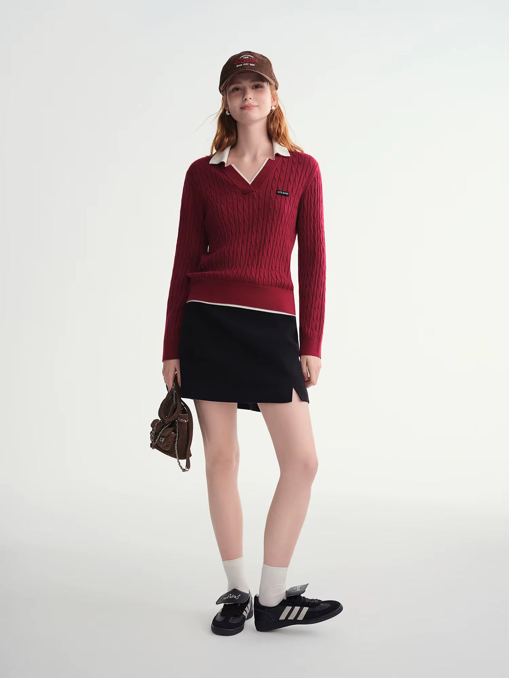 Contrast Color V-neck Cable Knit Sweater 2025 Winter New Products Long Sleeve Pullovers Solid Leisure Korean Style