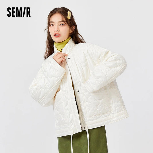 Semir Cotton-Padded Jacket Women 2023 Winter New Stand-Up Collar Solid Color Drawstring Oversize Versatile Cotton-Padded Jacket