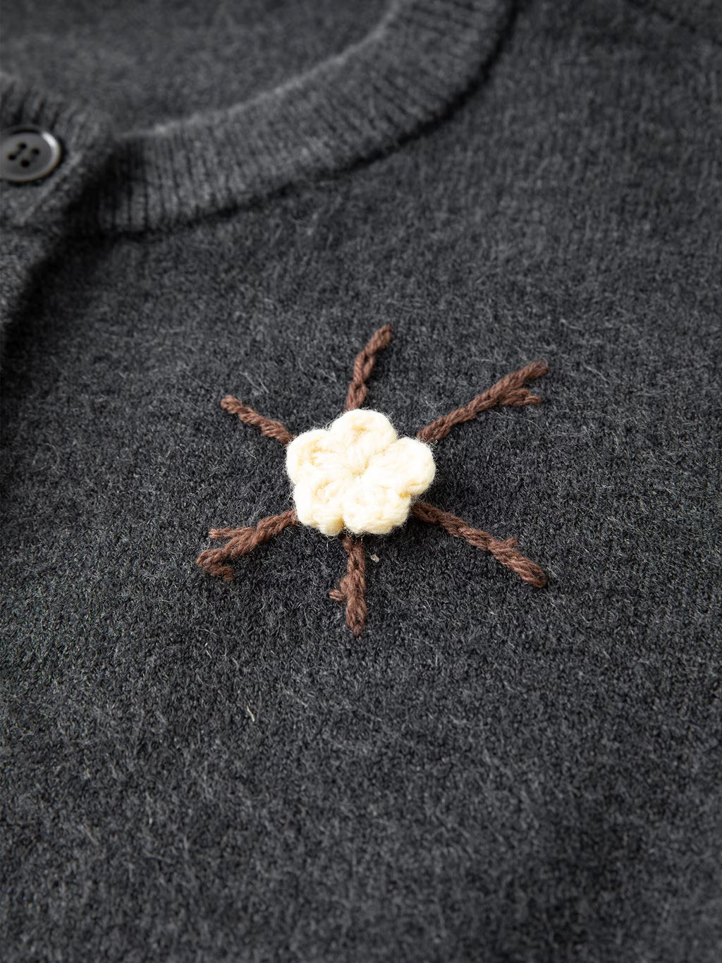 2025 Winter Women's Cute Knit Cardigan Round Neck Hand Embroidered Casual Top Soft Yarn Open Front Sweater Daily Loungewear