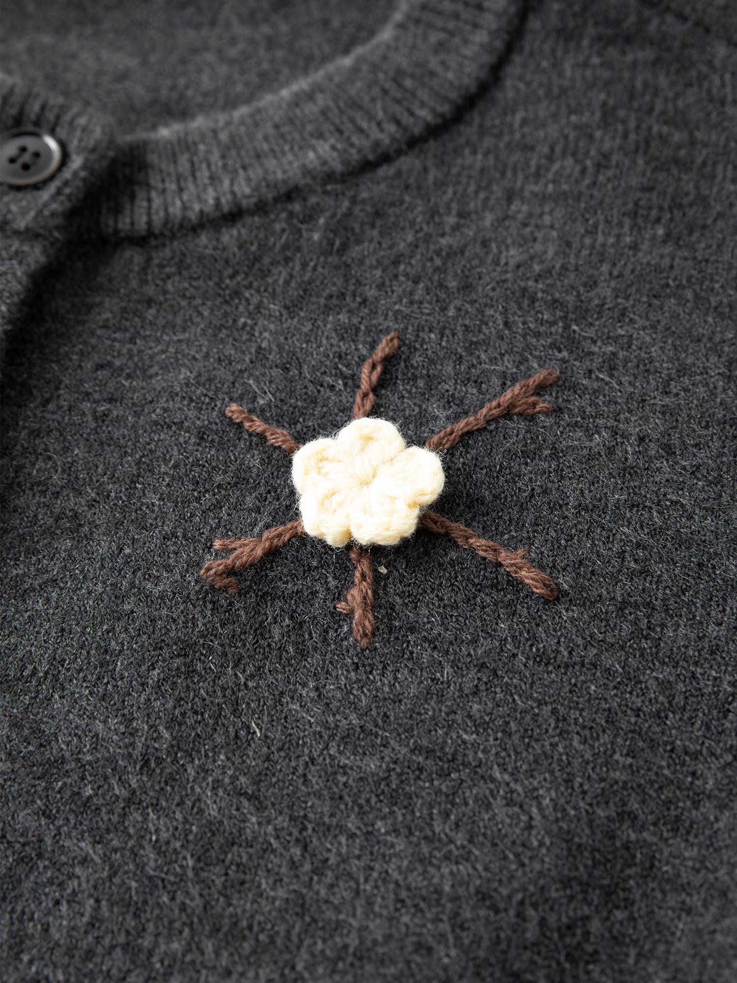 2025 Winter Women's Cute Knit Cardigan Round Neck Hand Embroidered Casual Top Soft Yarn Open Front Sweater Daily Loungewear
