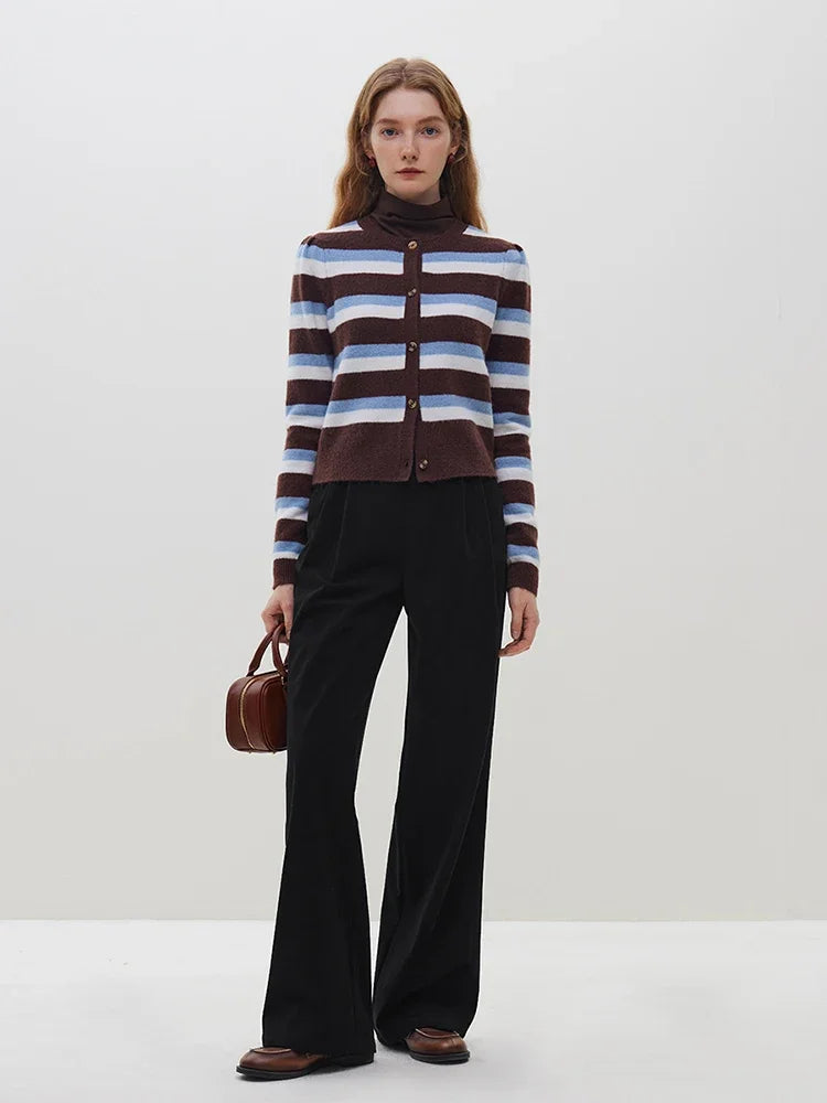 FSLE Retro Style Corduroy Straight Pants For Women Winter New Sense High Waist Slimming Warm Casual Solid Color Trousers Female