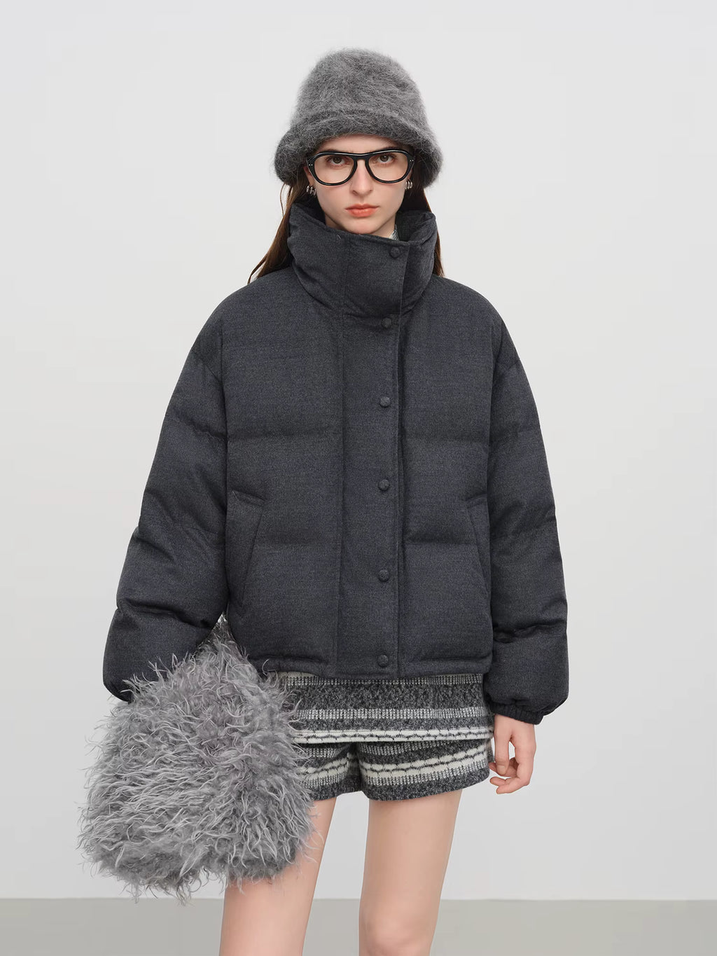 Down Jacket for Women 2025 New Winter Wool Blend Removable Fur Collar Warm Coat Lightweight Puffer Outerwear