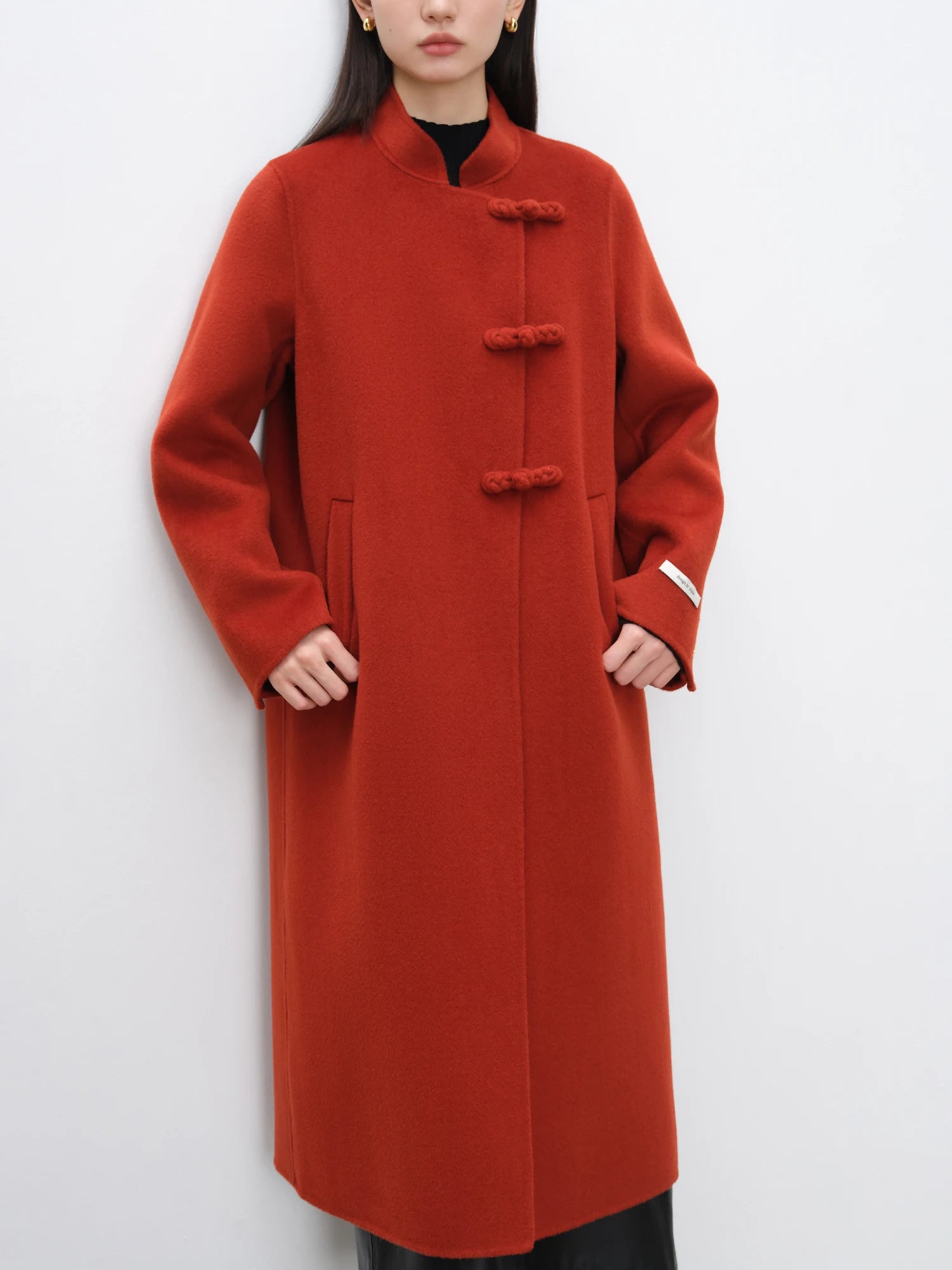 ZIQIAO Petite Size 100% Wool Red New Chinese Style Wool Double Sided Tweed Coat For Women 2024 Winter Warm Wool Coat 24ZQ94125