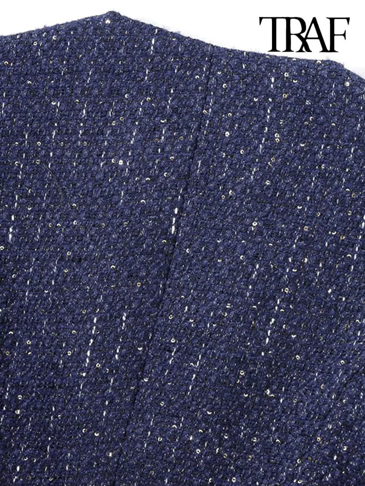 TRAF-Women's Tweed Waistcoat with Belt, O Neck, Sleeveless, Front Button, Female Outerwear, Chic Tops, Fashion