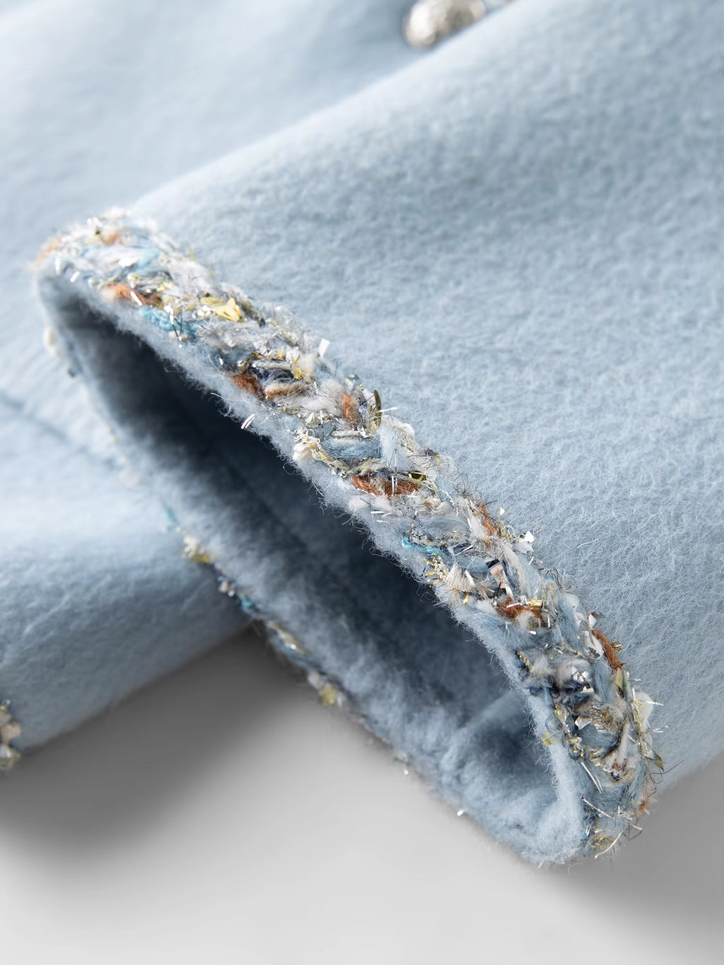 French-Style Woolen Round-Neck Coat Winter 2025 New Arrival Blue Tweed Outerwear All-match Autumn Elegant Blue