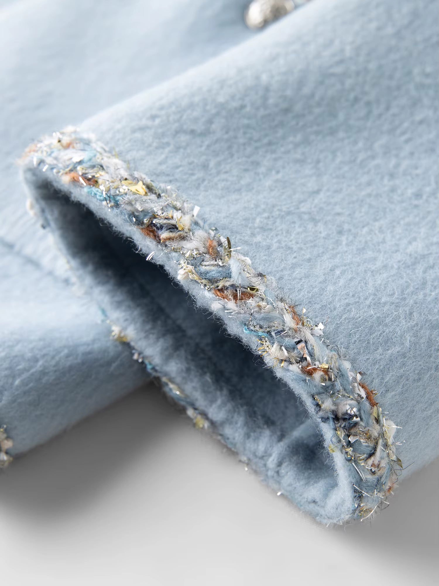 French-Style Woolen Round-Neck Coat Winter 2025 New Arrival Blue Tweed Outerwear All-match Autumn Elegant Blue