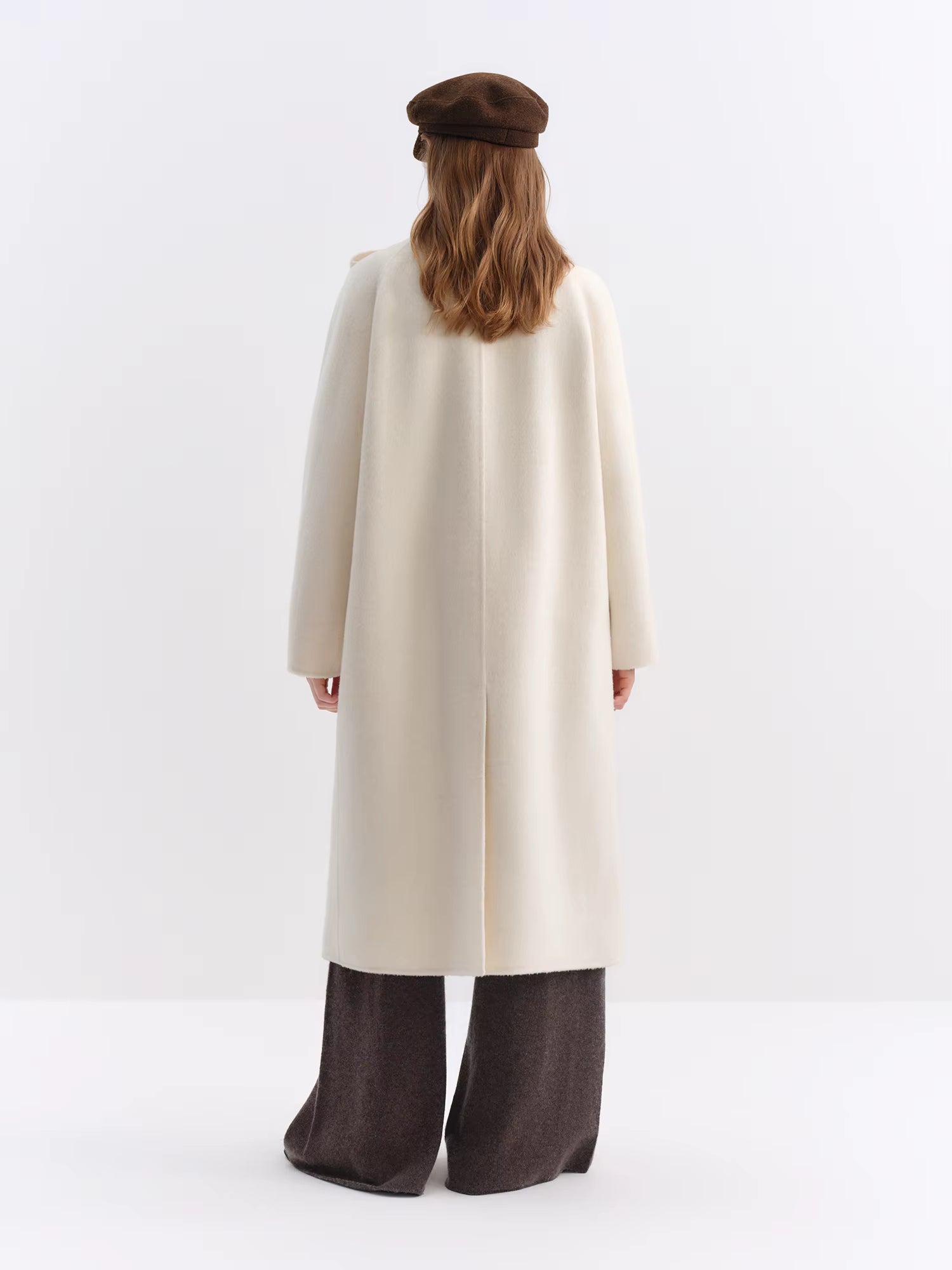 Winter 2025 Women Stand Collar Tie Detail Double Faced Wool Blend Coat - Long Length Elegant Outerwear for Casual Winter
