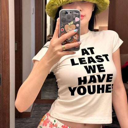 Women T-Shirt Y2k Tops Crop Top Letter 2000s Harajuku Summer Korean Fashion Streetwear Gothic Short Sleeve Aesthetic Clothing