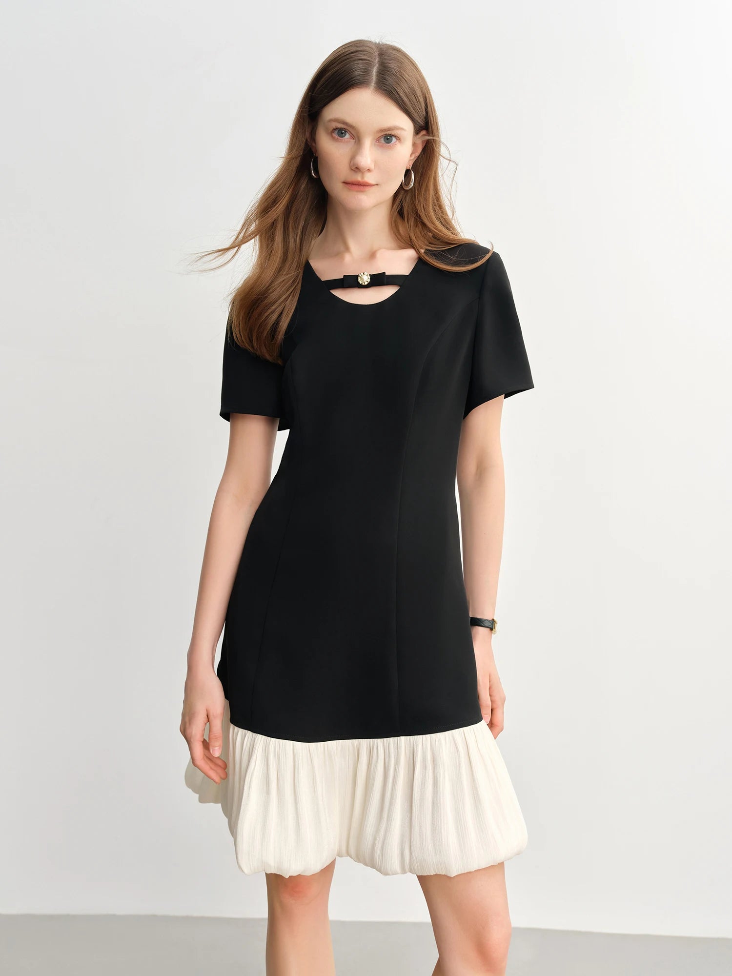 DUSHU Women Elegant Temperament Splicing Dress For Women 2025 Summer New French Style Cloud Dress Fashion Short Dress