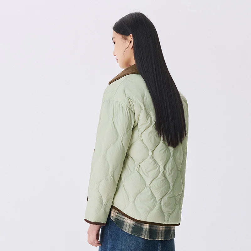Semir Down Jacket Women Medium Length Light Weight Corduroy Collar 2024 Winter New Vintage Three-Proof Coat