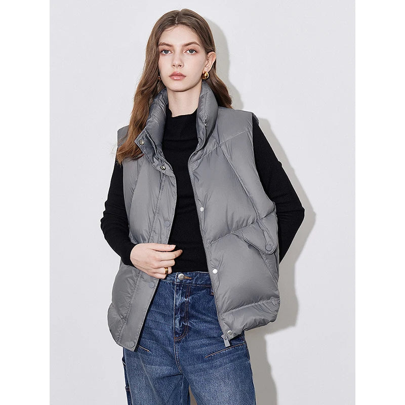 TOYOUTH Women Sleeveless Down Jacket 2024 Autumn And Winter New Lightweight Stand Collar Warm Solid Color Short Vest Jacket Coat