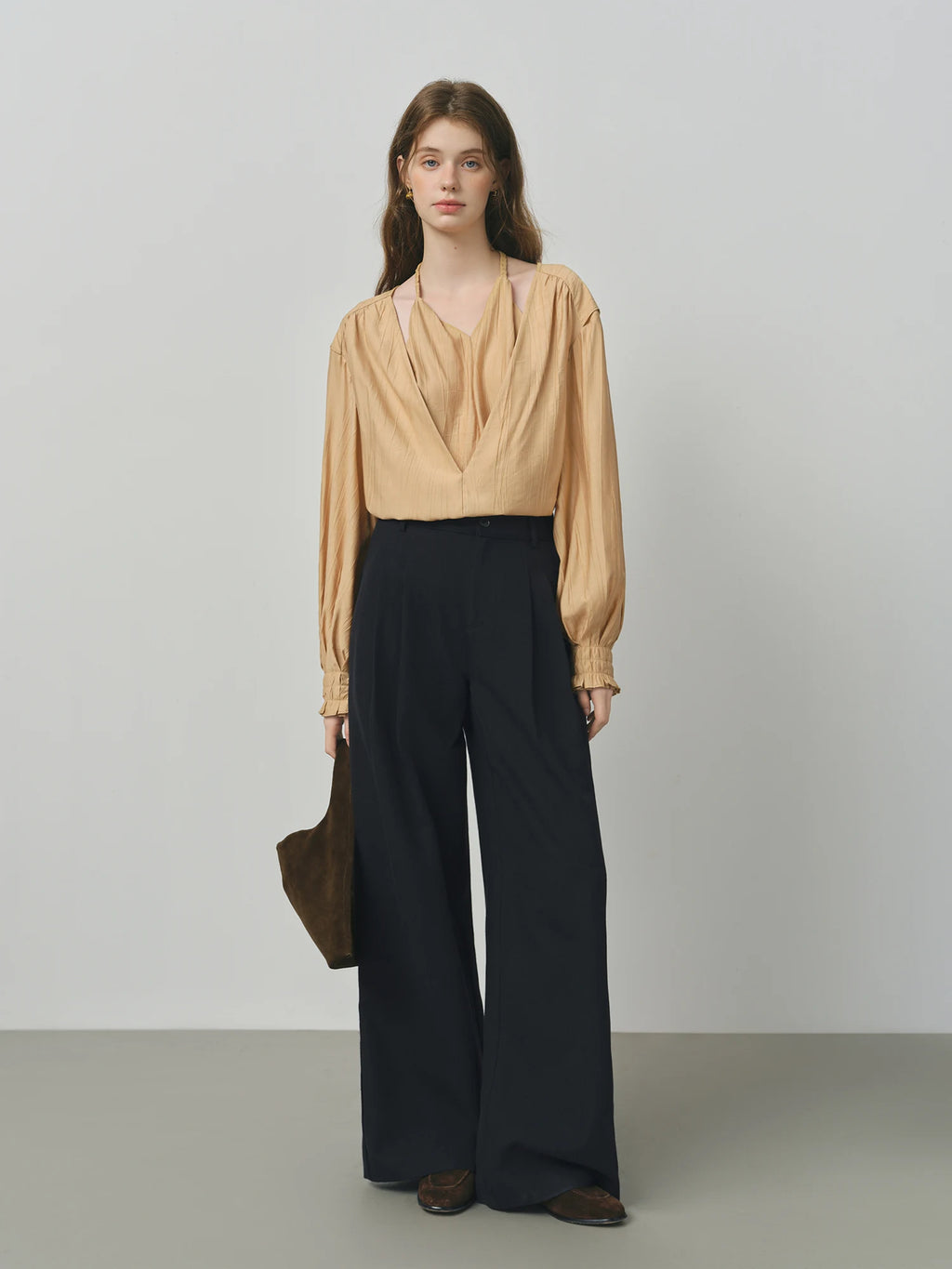 FSLE Retro Style Loose Pleated Drape Straight Pants For Women 2025 Autumn New Arrival Wide-leg Casual Pants