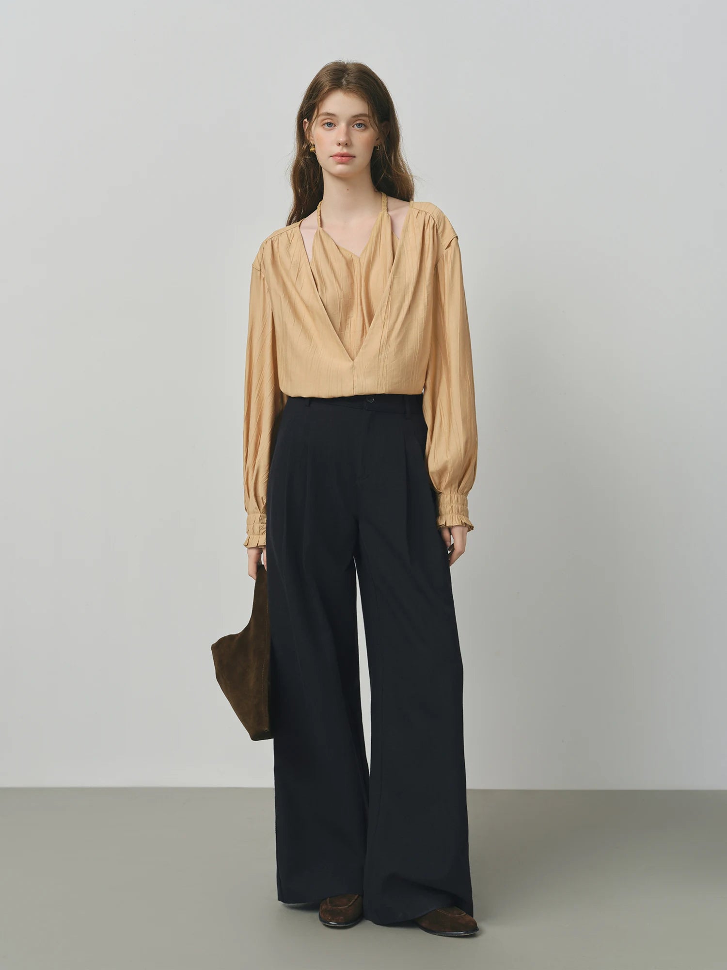 FSLE Retro Style Loose Pleated Drape Straight Pants For Women 2025 Autumn New Arrival Wide-leg Casual Pants