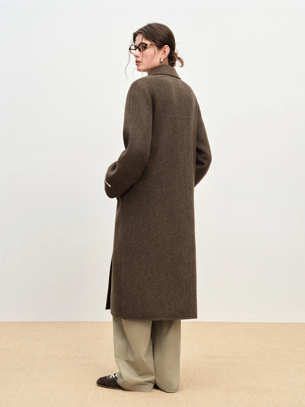 FSLE 2025 Women's Yak Wool Blend Coat - Peter Pan Collar Double Breasted Winter Trench with Flattering Silhouette Office Elegant