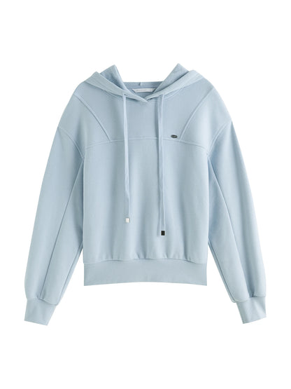 ZIQIAO Women Short Hoodies 2024 Winter Blue Thicken Female Sweatshirt Tops 86.7% Cotton Warm Women Pullover Top 24ZQ94374