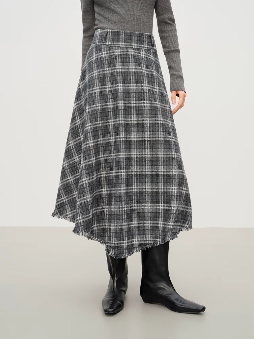 Elegant Women's Winter 2025 Retro Plaid Asymmetrical Hem A-line Skirt - Wide Waistband Slimming Design Elegance Skirts