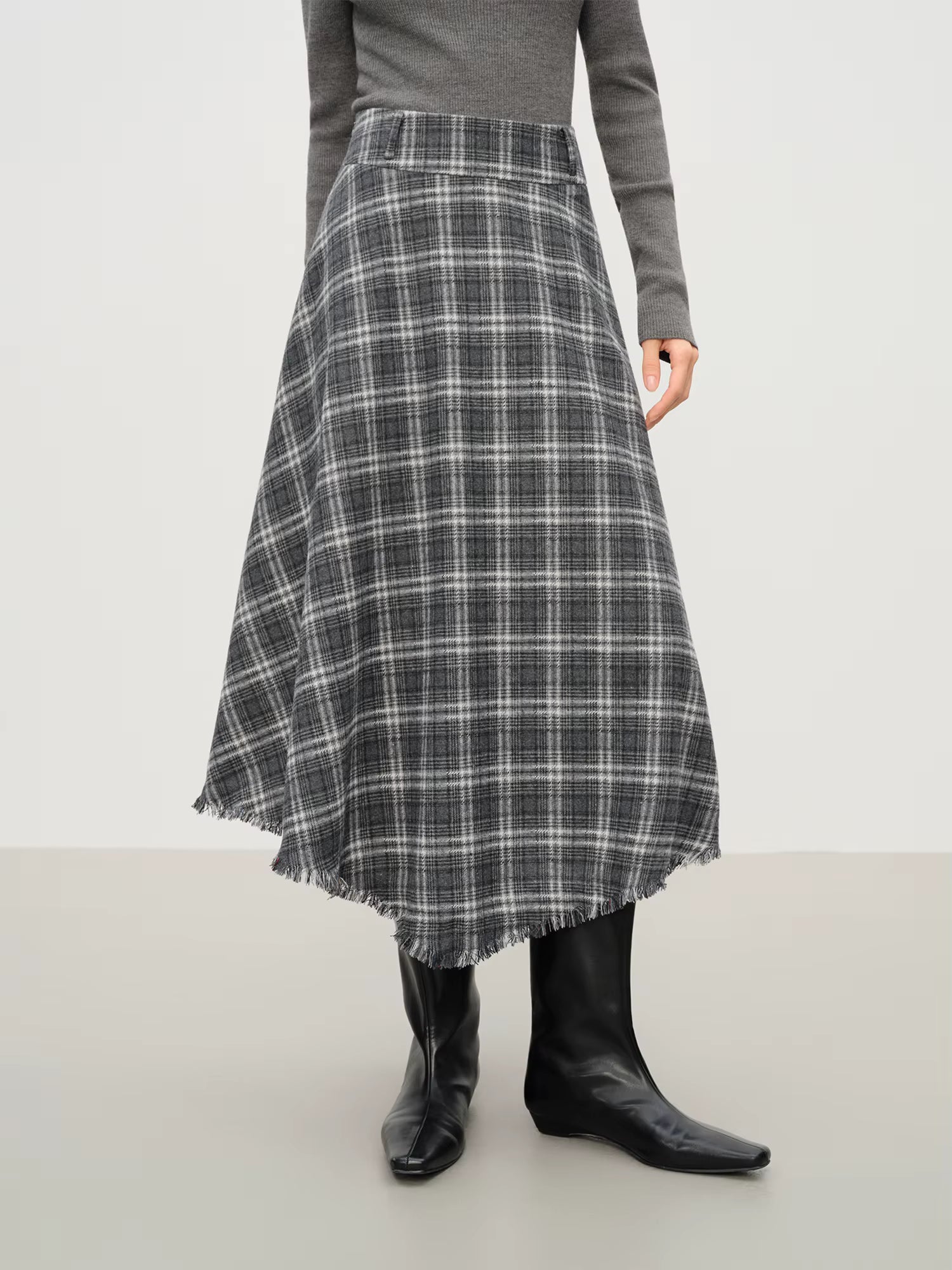 Elegant Women's Winter 2025 Retro Plaid Asymmetrical Hem A-line Skirt - Wide Waistband Slimming Design Elegance Skirts