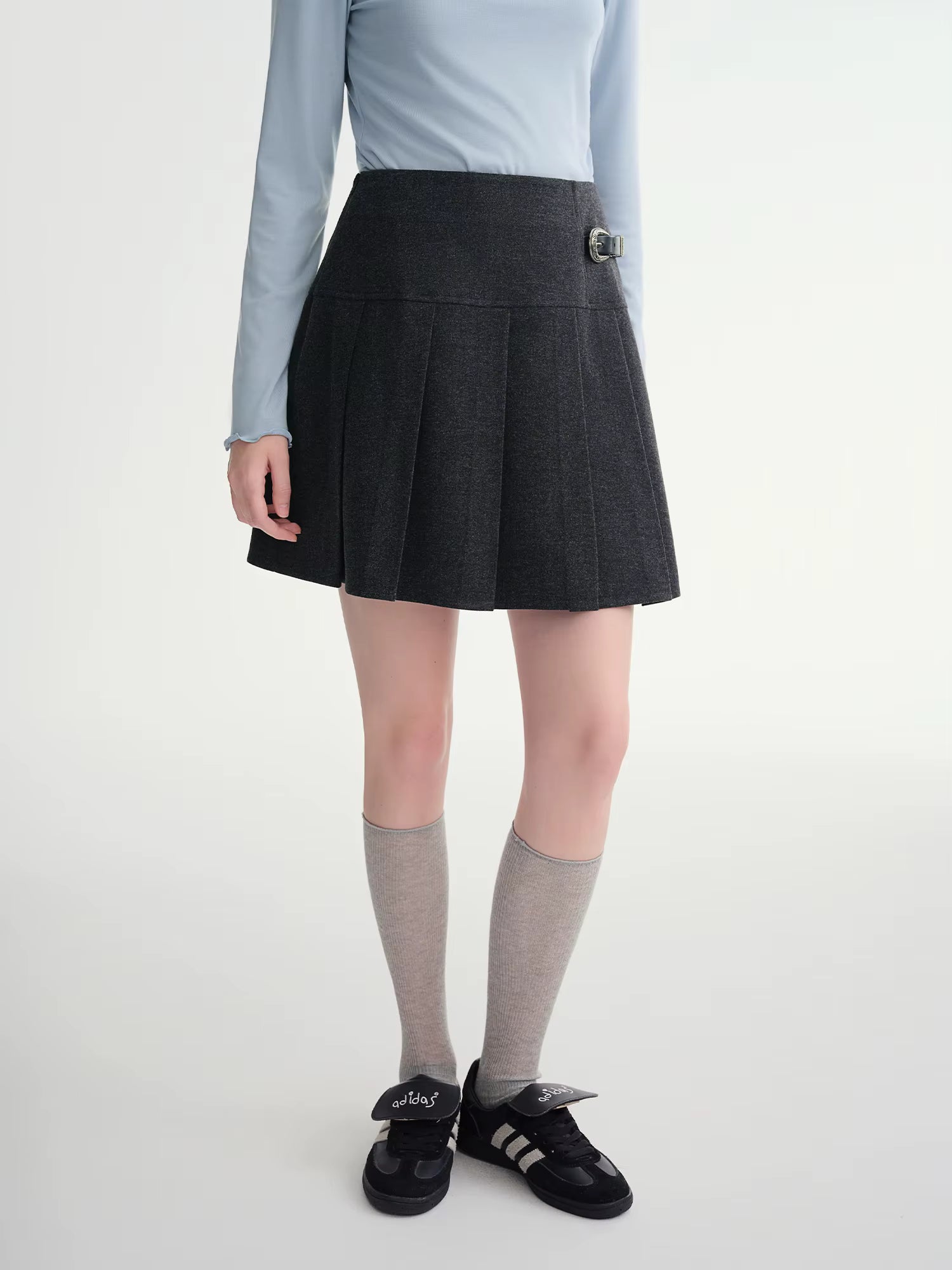 Long Pleated Skirt Women Gray Solid Simple Basics 2025 Autumn and Winter High Waist A-line Mini Skirt Korean Style