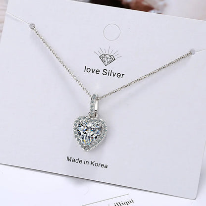 925 Sterling Silver Zircon Heart Pendants Necklaces For Women Luxury Designer Jewelry Gift Female  Items GaaBou