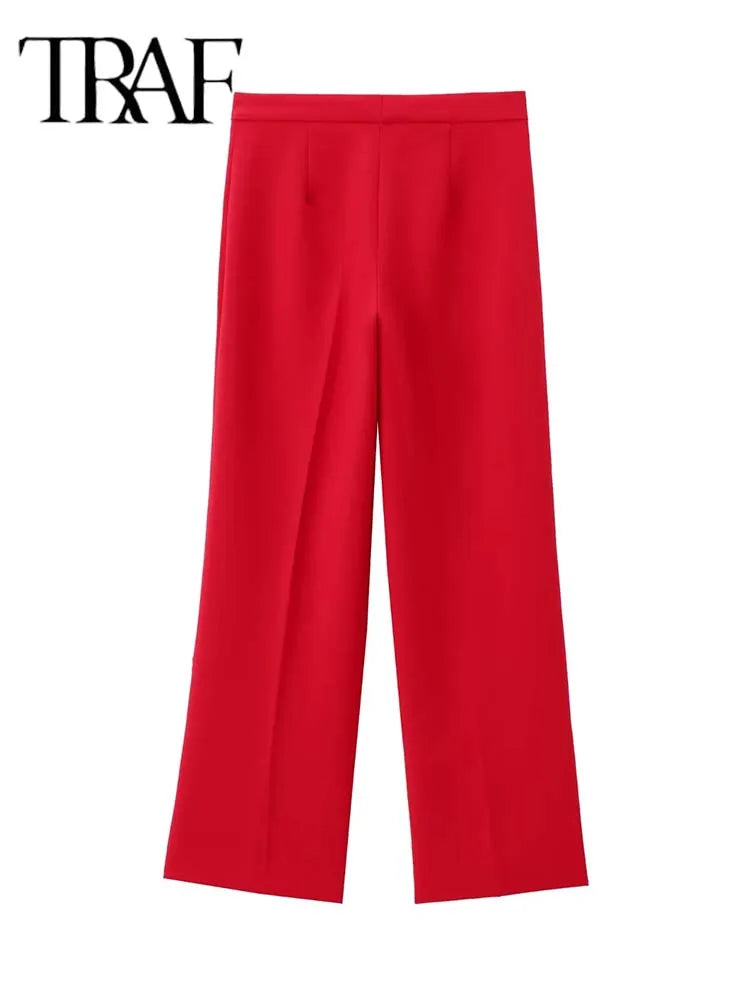 TRAF Women 2 Pieces Sets New Fashion Office Vest Top+Split Straight Leg Pants Women's Suit Formal Two Piece Set Women Outfit