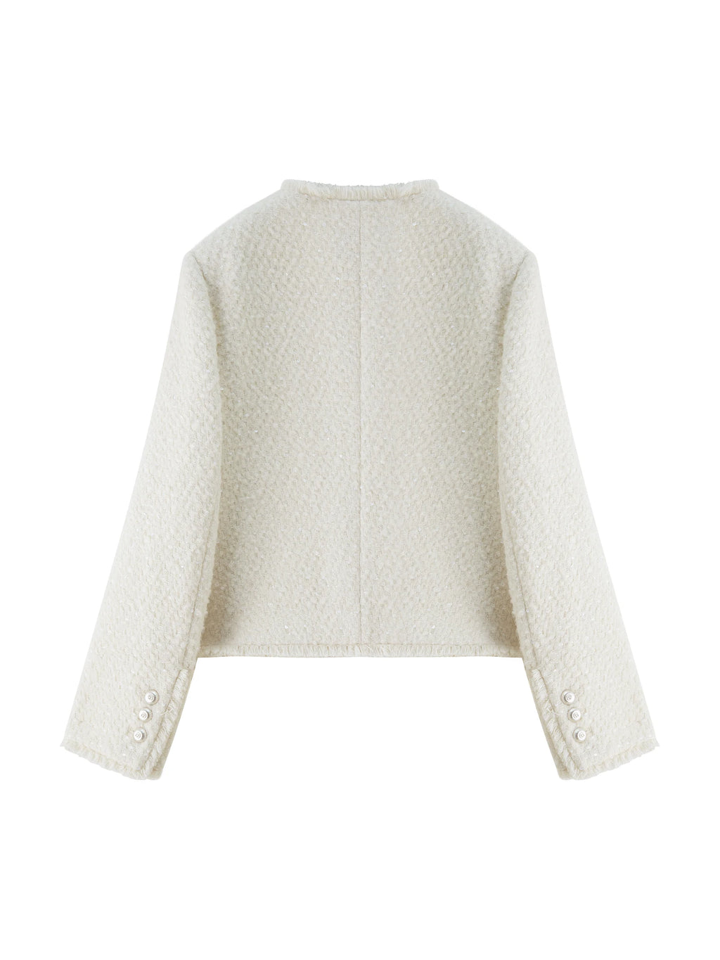 ZIQIAO Straight Shoulder Wool Sequined French Style Jacket for Women 2025 Autumn New White Top Elegant Ladies
