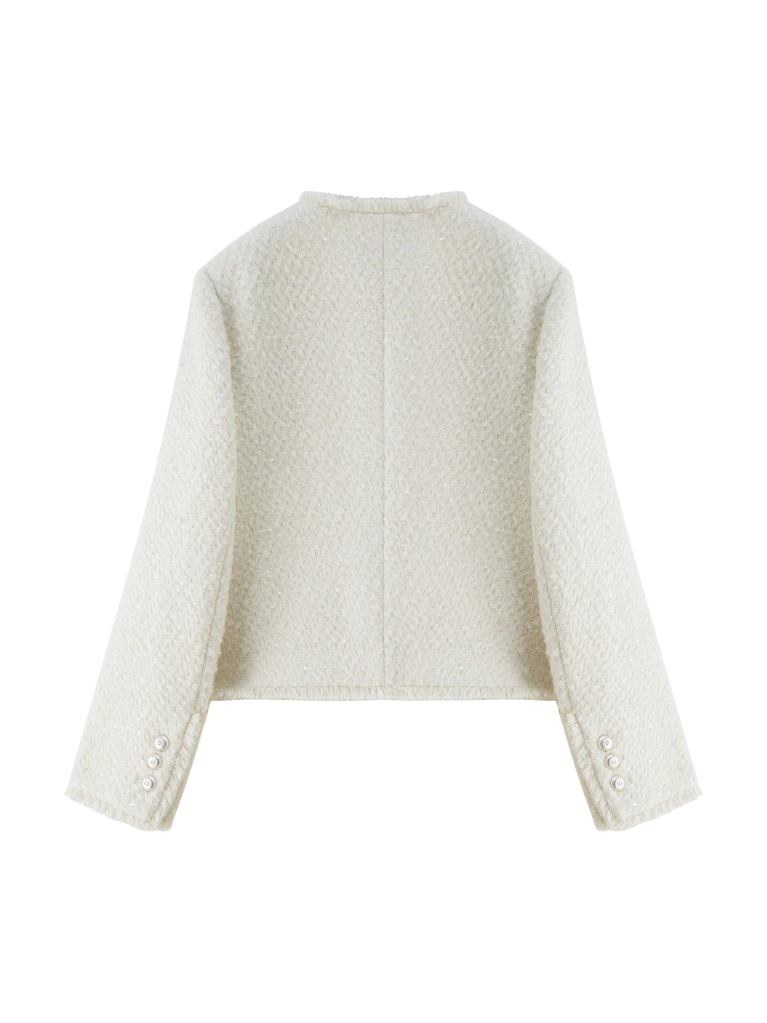 ZIQIAO Straight Shoulder Wool Sequined French Style Jacket for Women 2025 Autumn New White Top Elegant Ladies