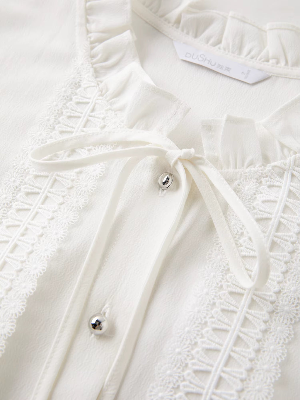 Plus-size Women's Clothing Jasmine Tale French-style Wooden Collar Stay Tie-front White Shirt Winter 2025 New Slimming Top