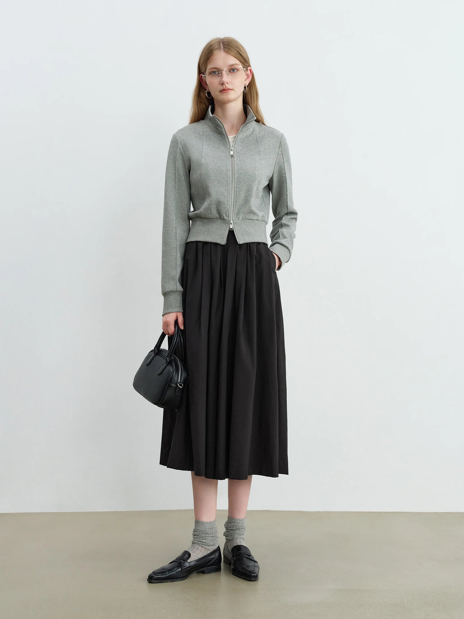 ZIQIAO Petite Stand-Up Collar Hoodie Jacket 2025 New Autumn Collection Waist Cinching Slimming Open-Front Top