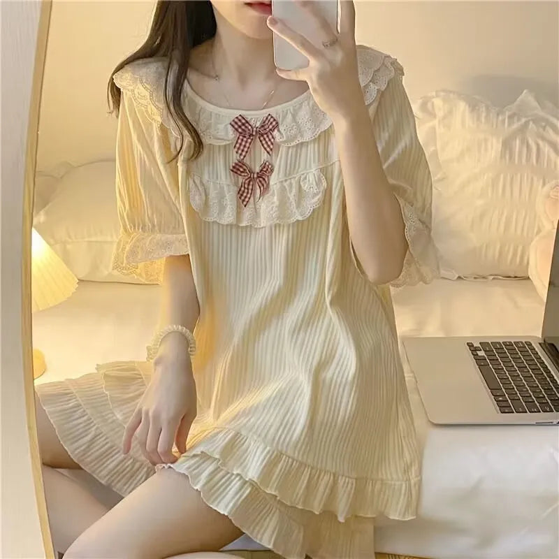 Women's Summer Pajamas Two-Piece Set Of Female New Princess Style Pajamas Bow Short-Sleeved Shorts Loose Casual Homewear