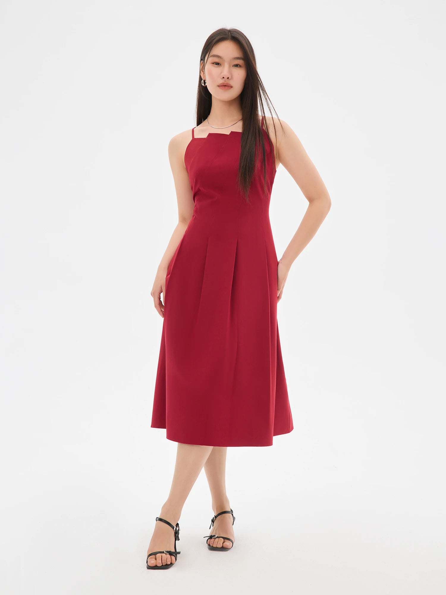 DUSHU 2025 Summer Women's Origami Collar Maxi Dress - Convertible Dual Silhouette & Waist-Emphasizing Elegance