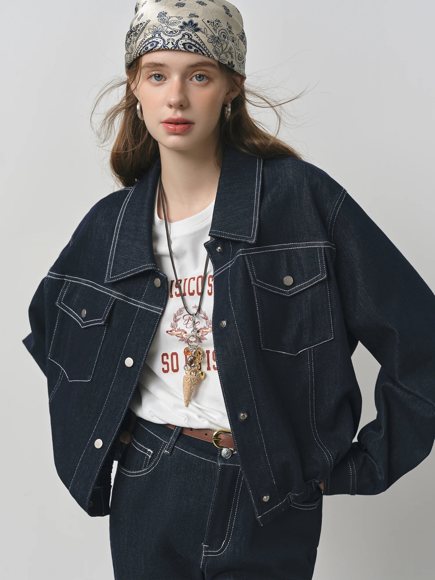 FSLE 2025 New Arrival Women Denim Versatile Classic Retro Hem Cowhide Jacket 2025 Autumn New Short Chic Vintage Jacket