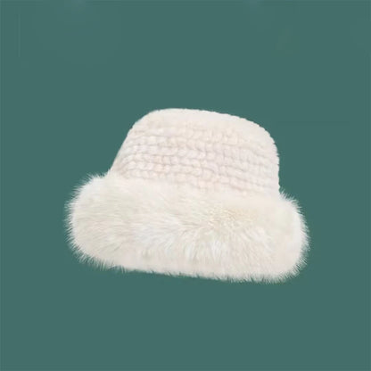 Korean Fashion Hat Women's Winter New Thick Warm Imitation Fur Simple Fisherman's Hat Imitation Mink Fur Ladies Mongolia Cap