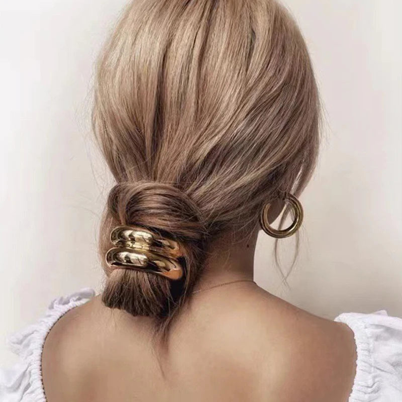 Korean Fashion Metal Irregular Double-Layer Hair Bands Ropes Women Headband Elastic Hairband Ponytail Holder Hair Accessories