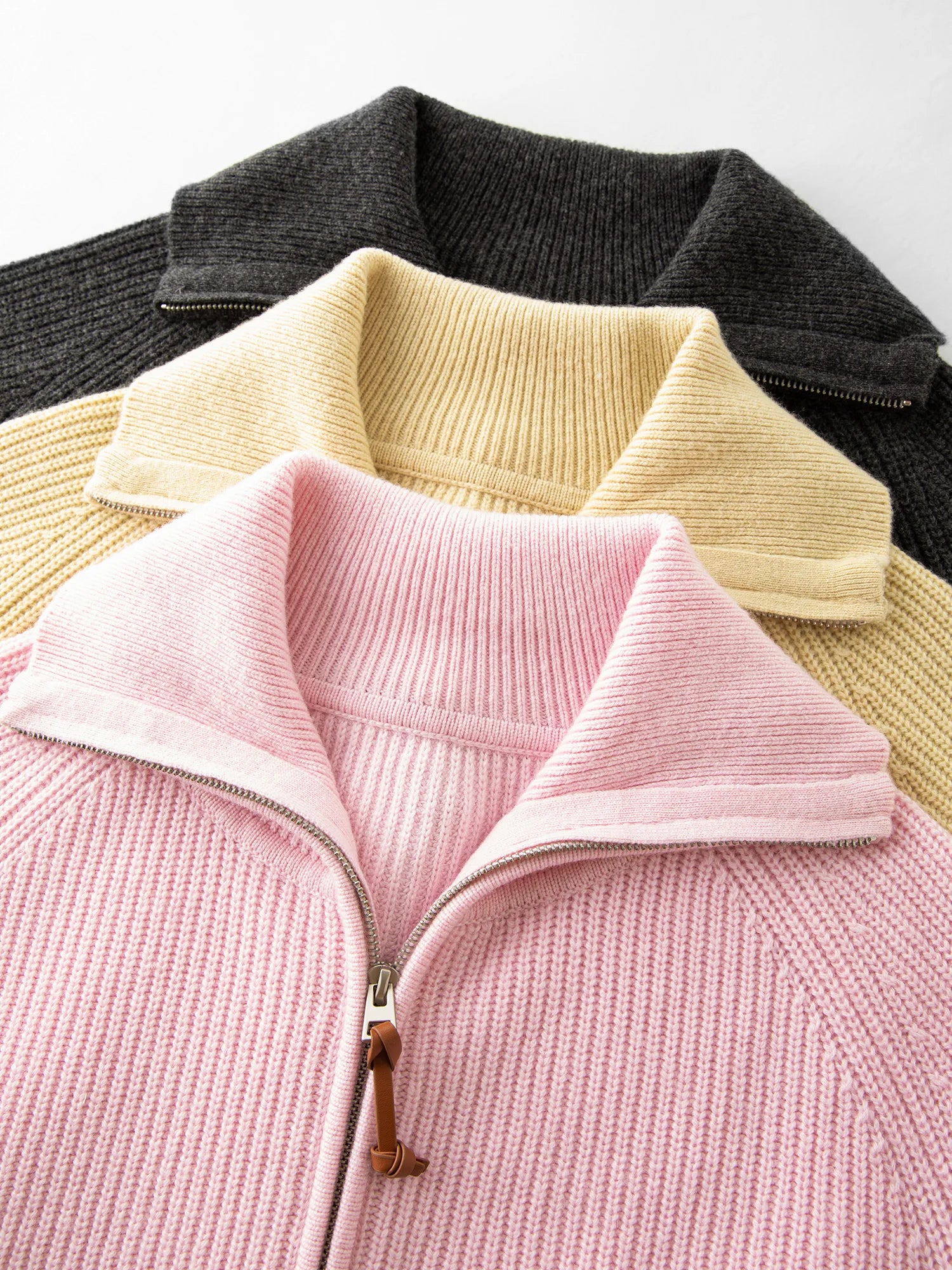 FSLE Women Relaxed Fit Oversized Wool Blend Knit Cardigan Coat Fall Winter 2025 New Style Zipper Front Outerwear Top for Casual