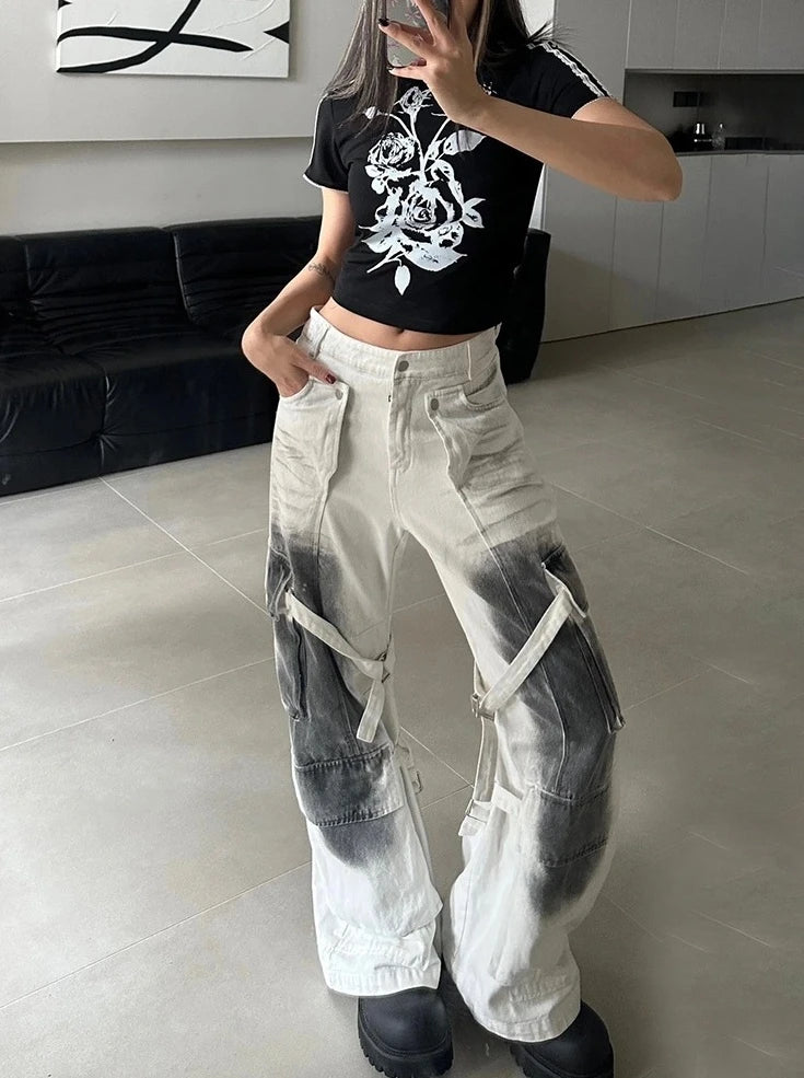 Kpop Women White Y2k Baggy Cargo Jeans Harajuku Denim Trousers Aesthetic Jean Pants Vintage Japanese 2000s Style Trashy Clothes 2024